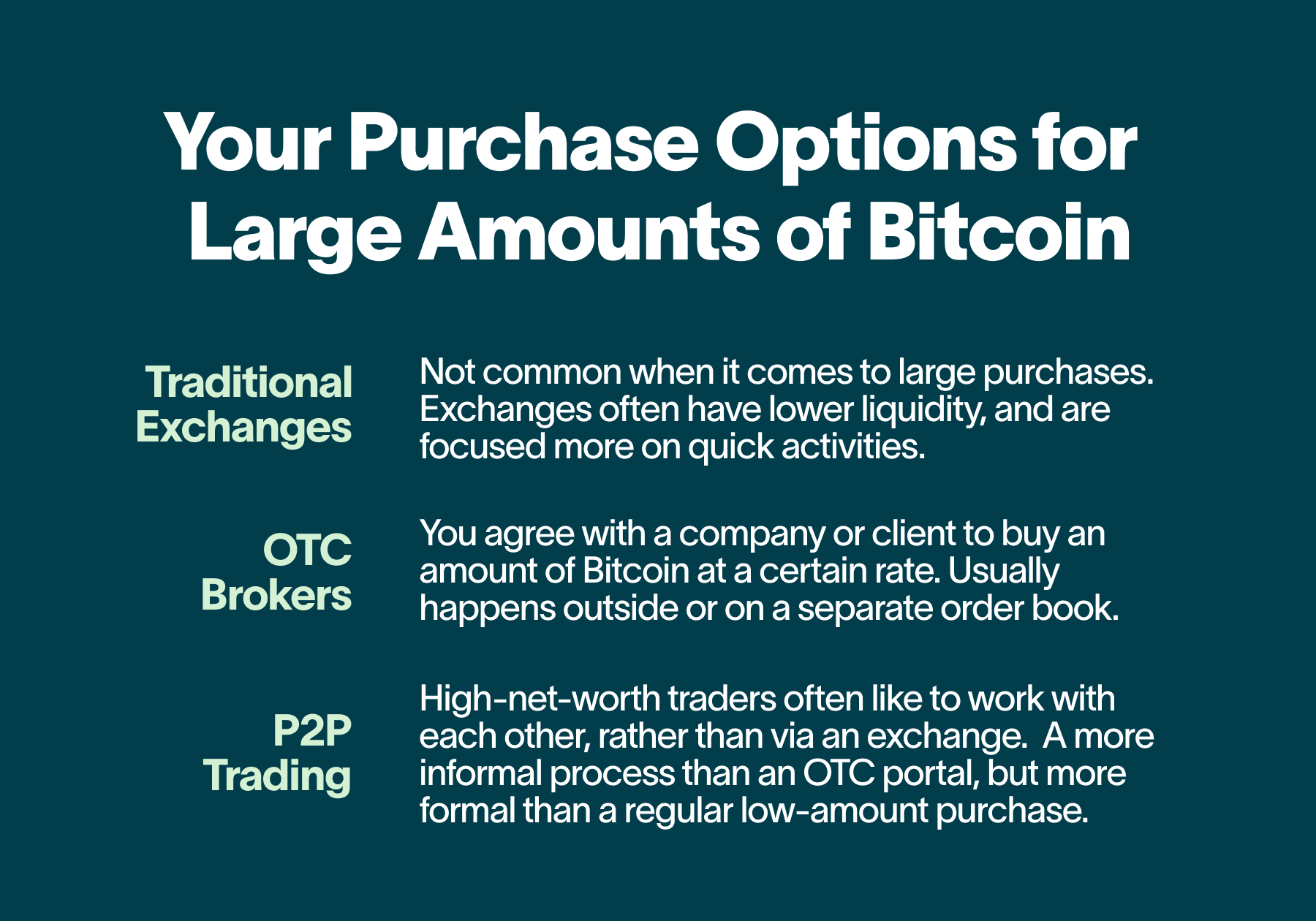 Your Purchase Options for  Large Amounts of Bitcoin